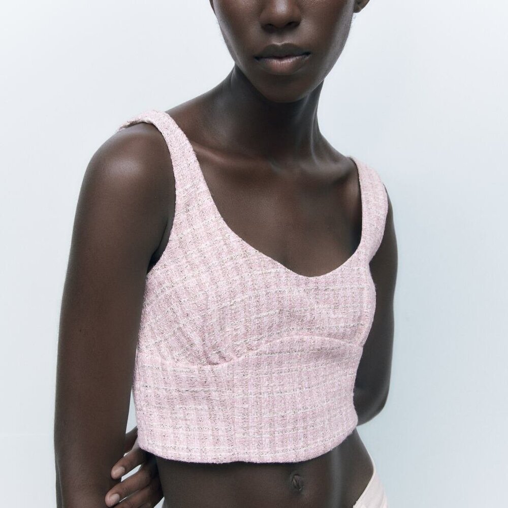Zara Structured Tweed Crop Top